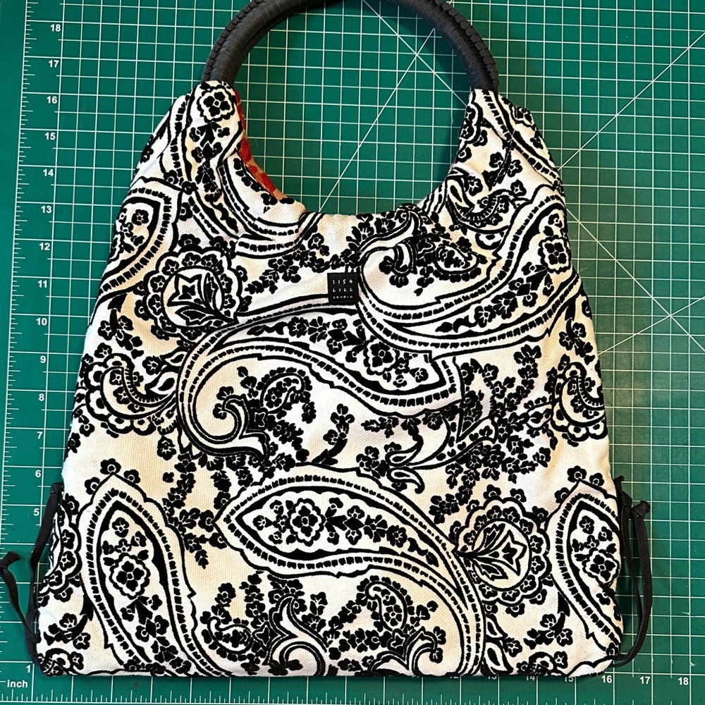 Lisa Lill Studio Reversible Black & White Paisley Tote Bag with Top Handle